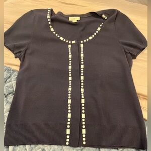 LOFT Dark Navy with White Bead Embellishment Sweater l LP